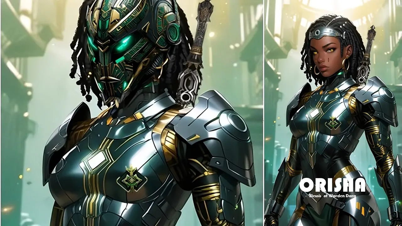 Promotional artwork for the animated series Orisha: Eleusis of Warden Dara